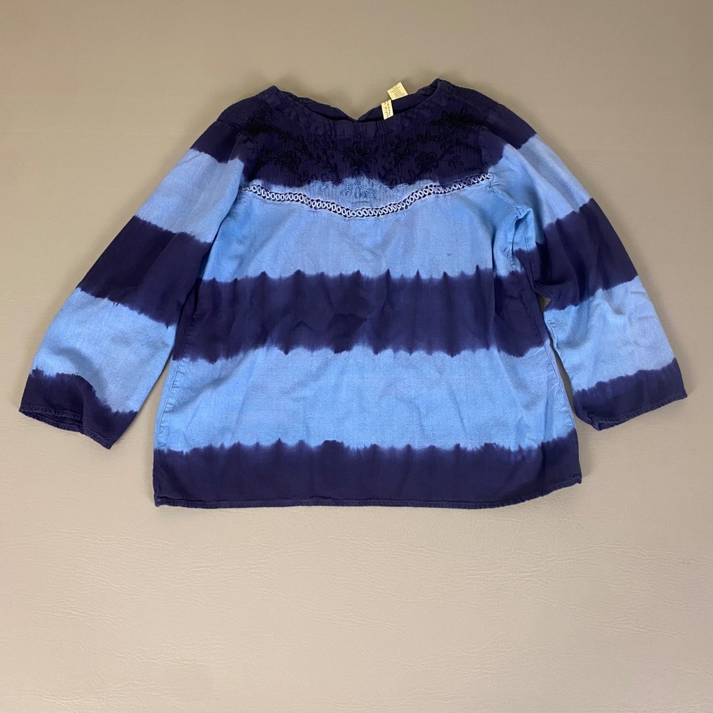 Studio West Apparel‎ Womens Tunic Top Petite Large PL Blue Tie Dye Embroidered